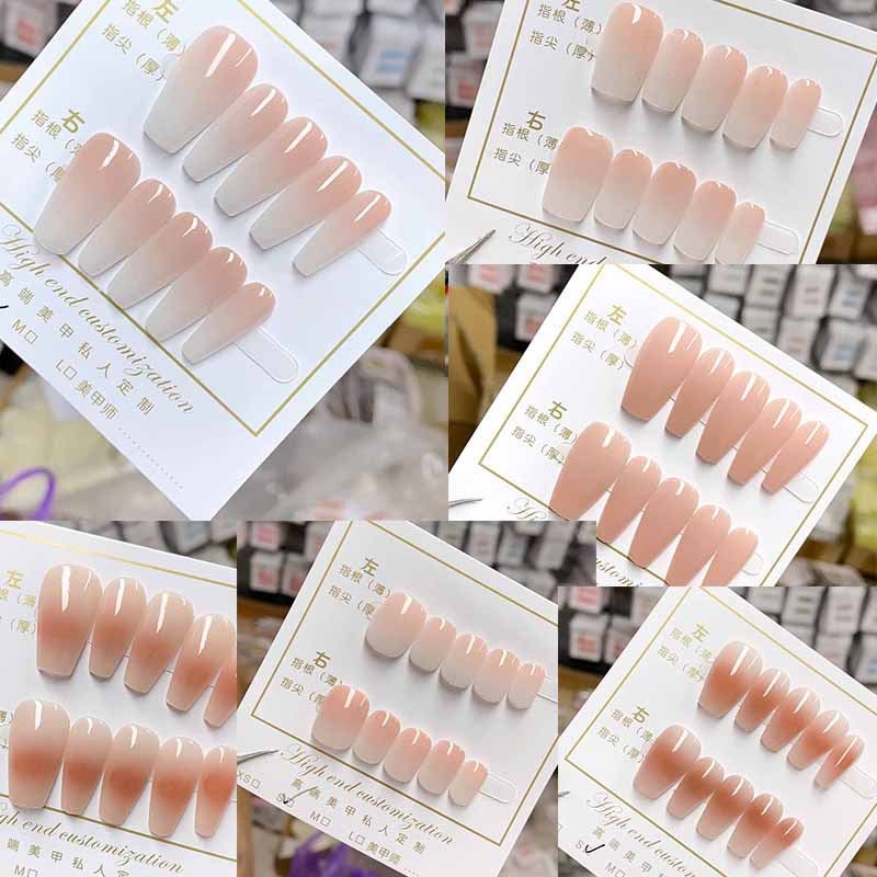 Pure Hand-Worn Nail Nude Color Gradient White Medium-Length Fake Nail Patch Removable Nail-Wearing Bride Pregnant Women - Image 2